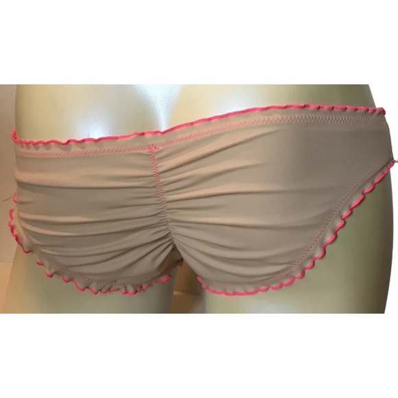 Victoria's Secret Beige with Pink Trim Ruffle Cheeky Swim Bottom XS - Picture 2 of 2